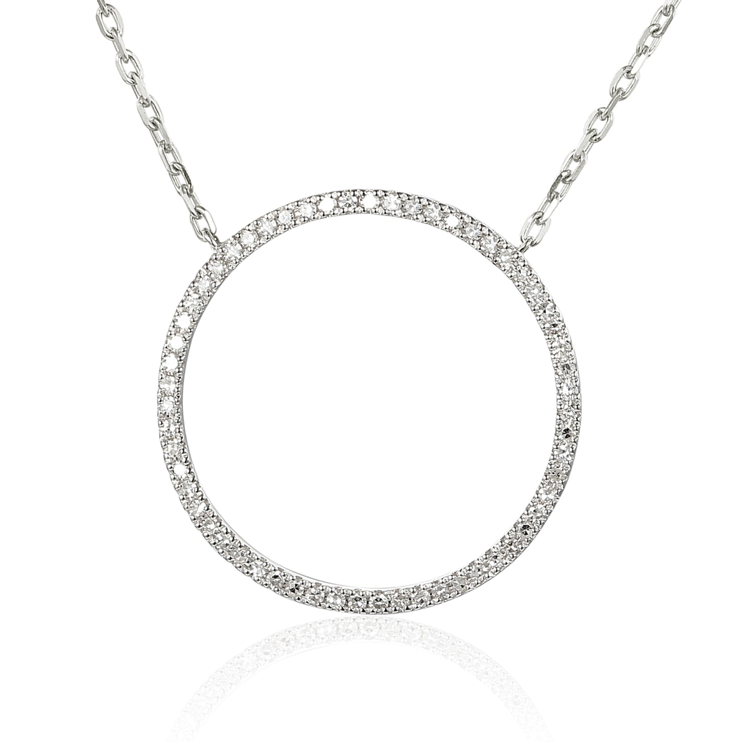 9ct White Gold Large Pave Diamond Open Circle Geometric Necklace
