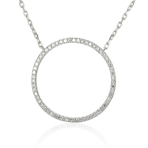 9ct White Gold Large Pave Diamond Open Circle Geometric Necklace
