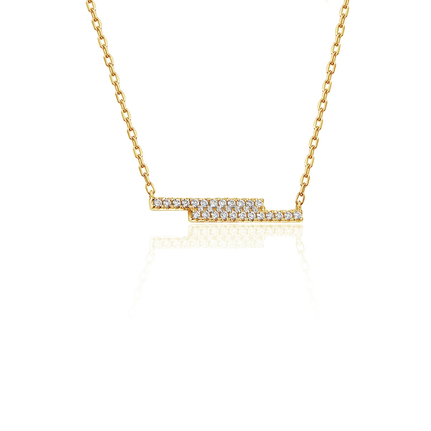 9ct Yellow Gold Pave Diamond Double Bar Geometric Necklace