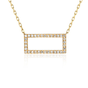 9ct Yellow Gold Open Pave Diamond Rectangle Necklace