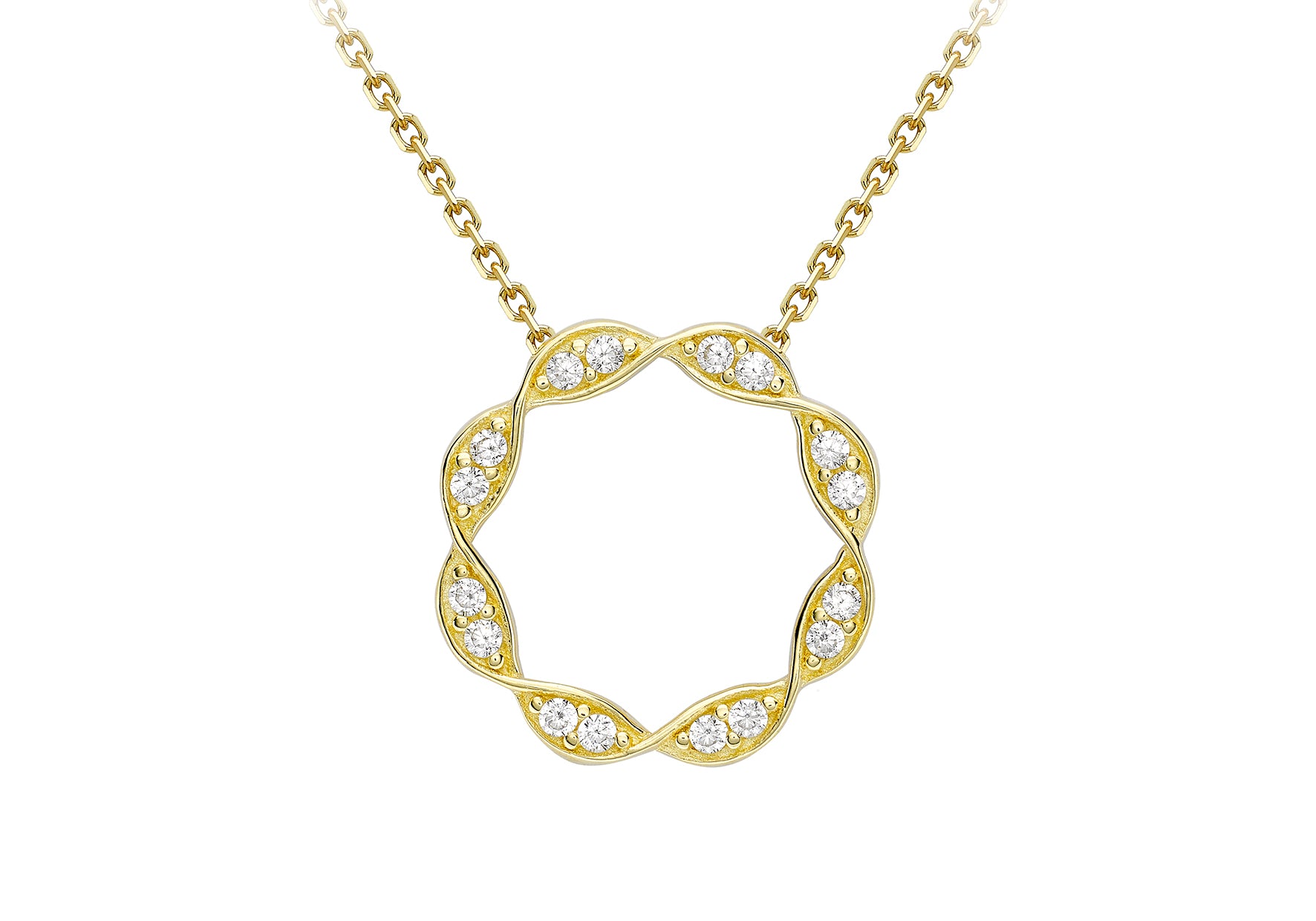 9ct Yellow Gold Twisted Circle Cubic Zirconia Pendant