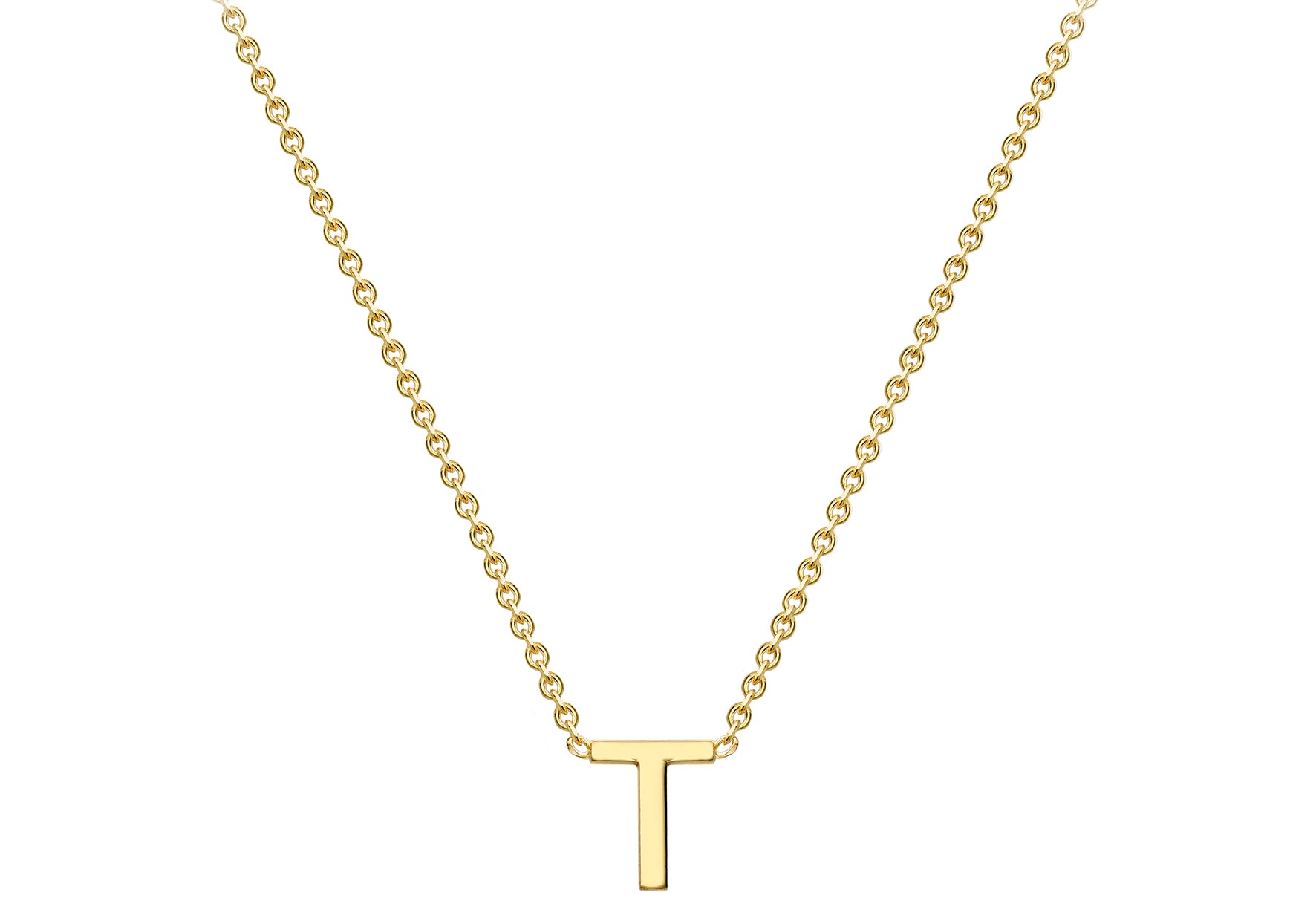 9ct Yellow Gold Plain Single Initial T Necklace
