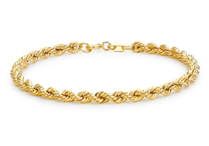 9ct Yellow Gold Hollow 4mm Rope Chain Bracelet