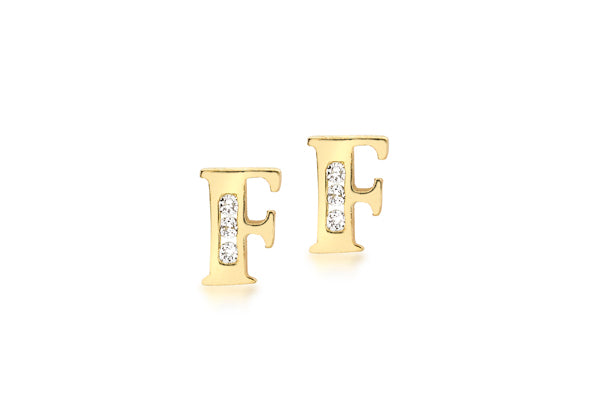 9ct Yellow Gold Initial 'F' Crystal Stud Earring