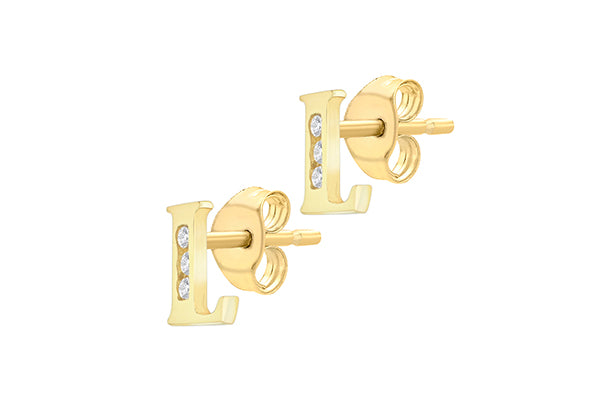 9ct Yellow Gold Initial 'L' Crystal Stud Earring
