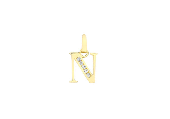 9ct Yellow Gold Crystal Set 'N' Initial