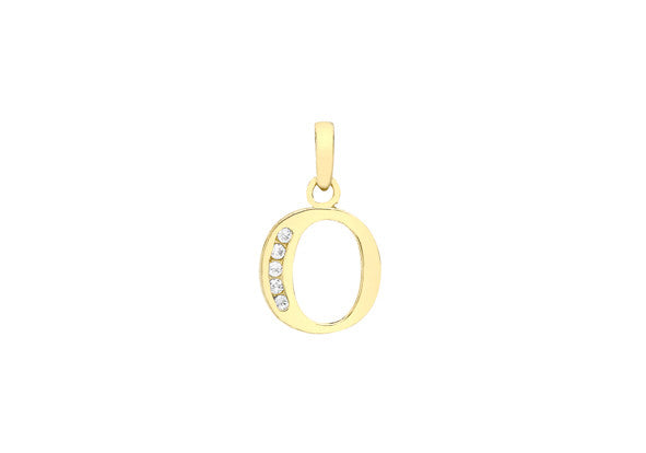 9ct Yellow Gold Crystal Set 'O' Initial