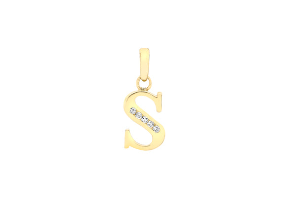 9ct Yellow Gold Crystal Initial 'S' Necklace