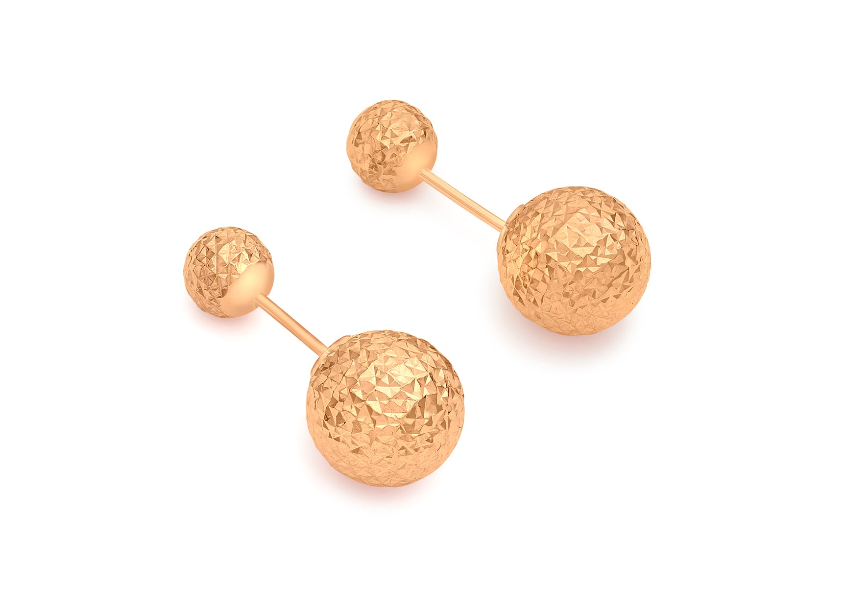 9ct Rose Gold Diamond Cut Double Ball Stud Earring