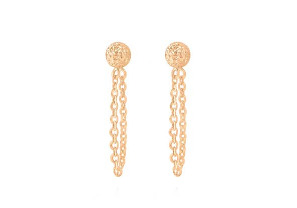 9ct Rose Gold Stud Earrings with Drop Chain