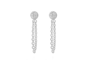 9ct White Gold Stud Earrings with Drop Chain