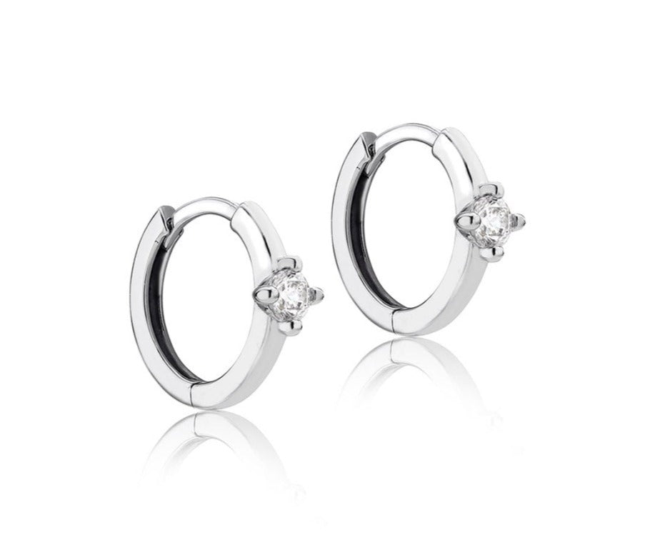 9ct White Gold Cubic Zirconia Polished Hoop Earrings