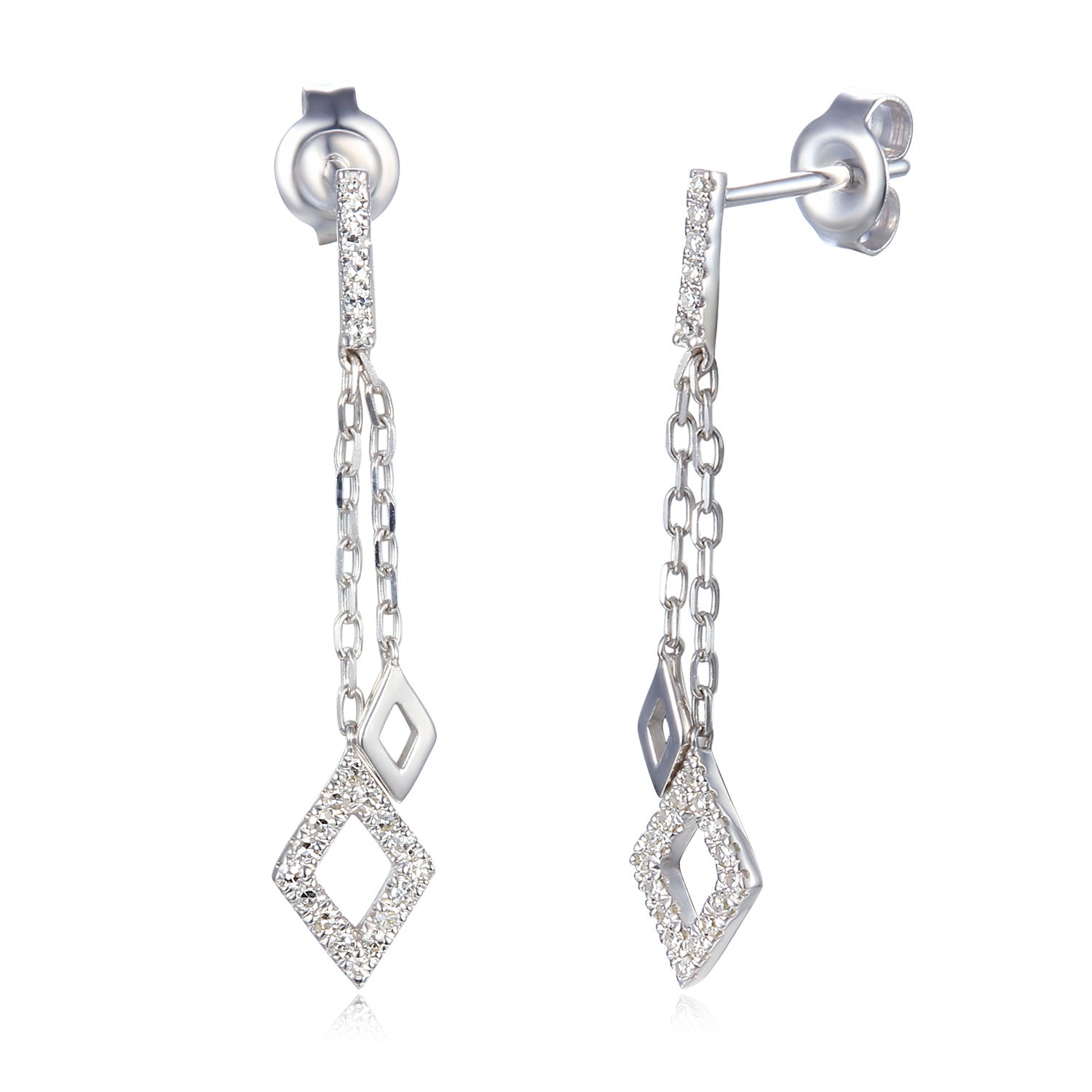 Double Drop Diamond 9ct White Gold Earrings