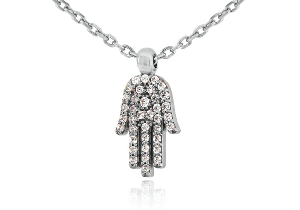 Sterling Silver and Crystal Hamsa Necklace