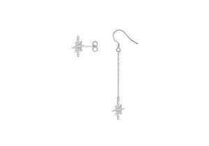 Silver Star Crystal Drop Chain and Stud Earring