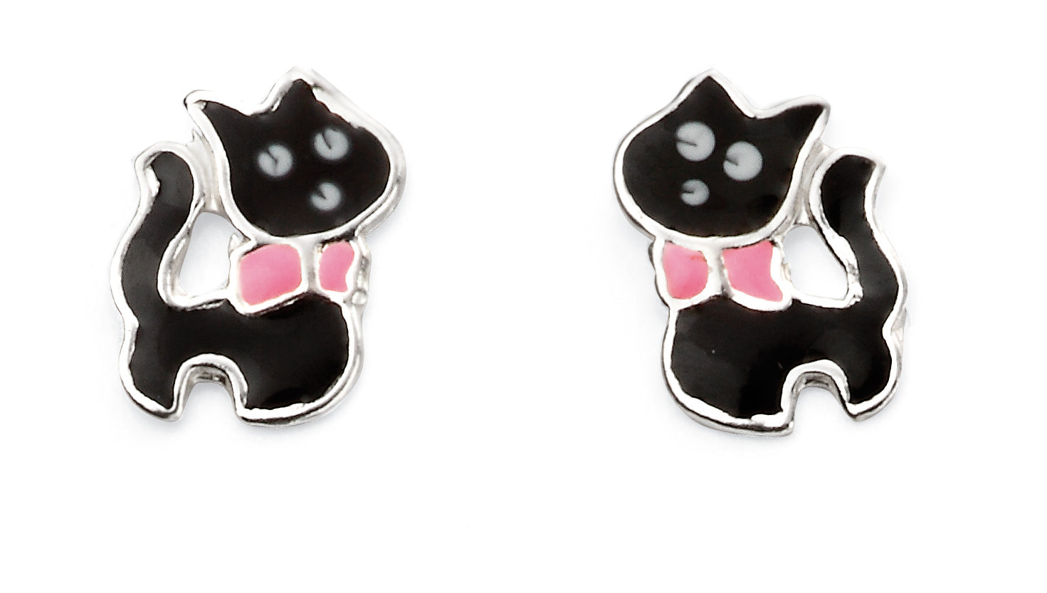 Black and Pink Enamel Cat Stud Earrings