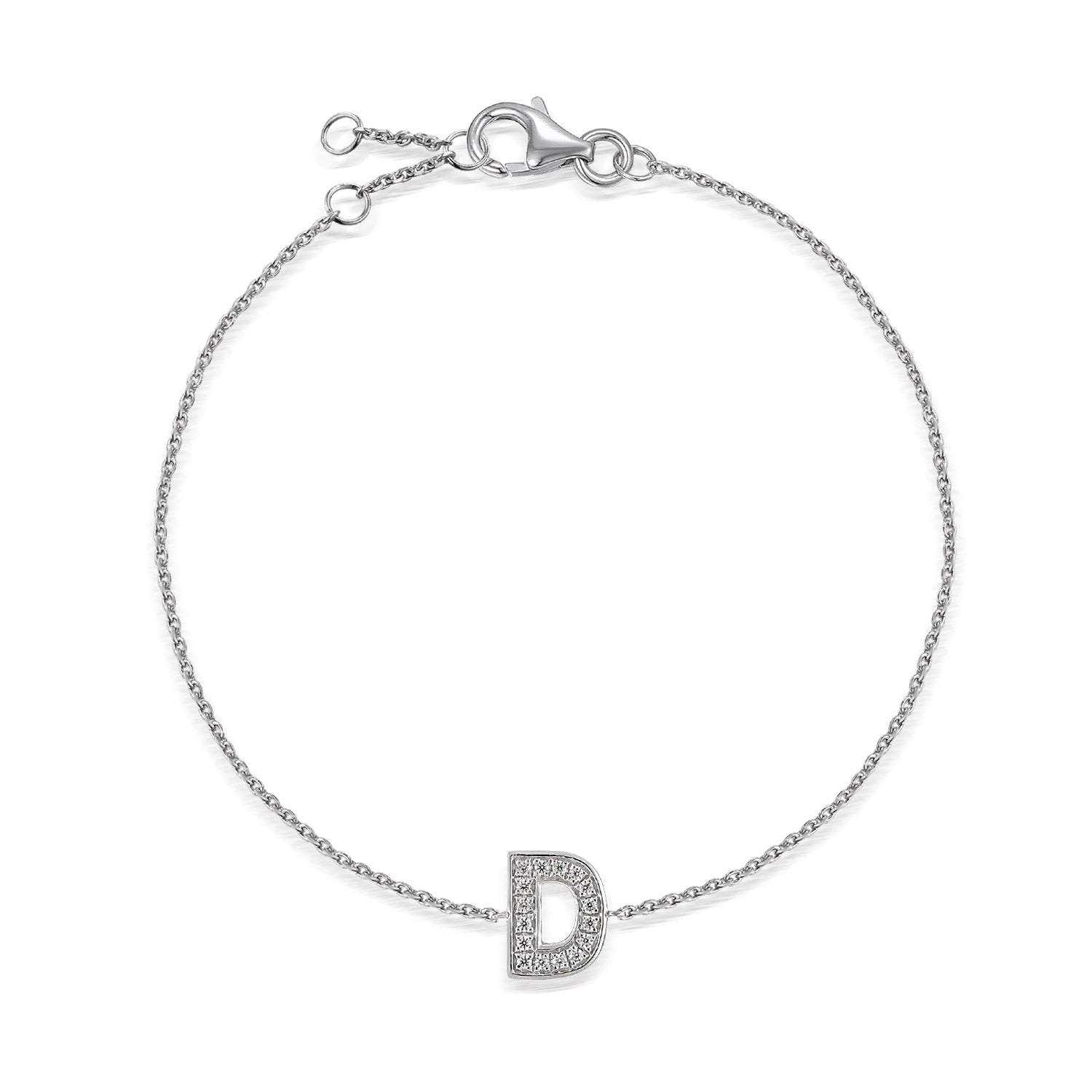 Diamond Initial D White Gold Bracelet