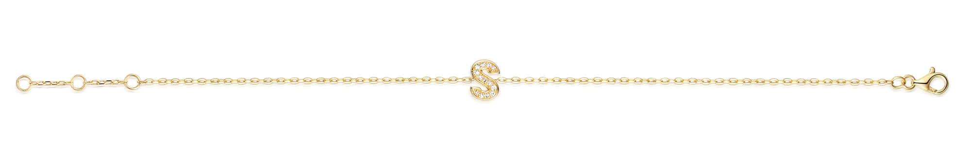 Diamond Initial S Yellow Gold Bracelet