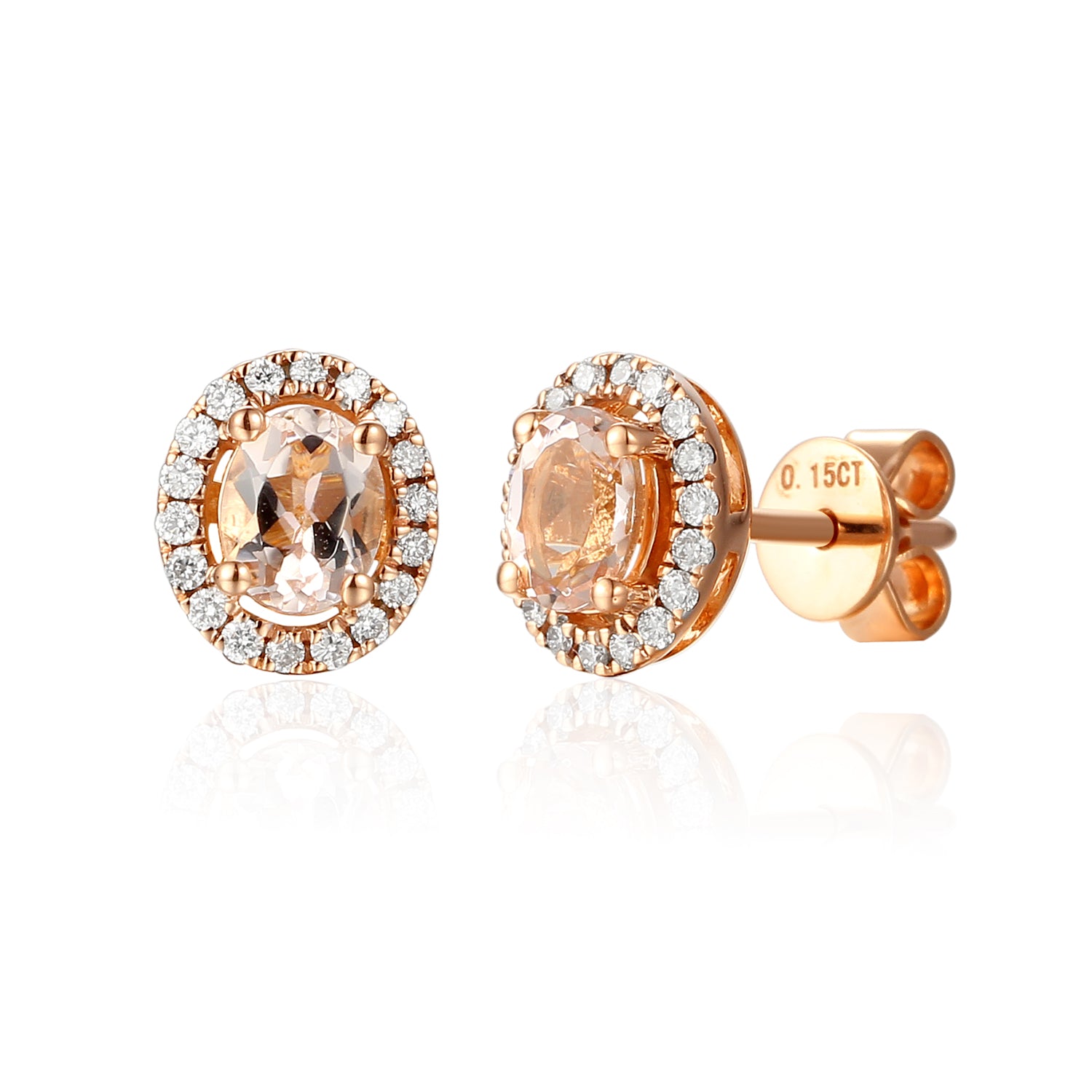 9ct Rose Gold Morganite and Diamond Cluster Stud Earrings