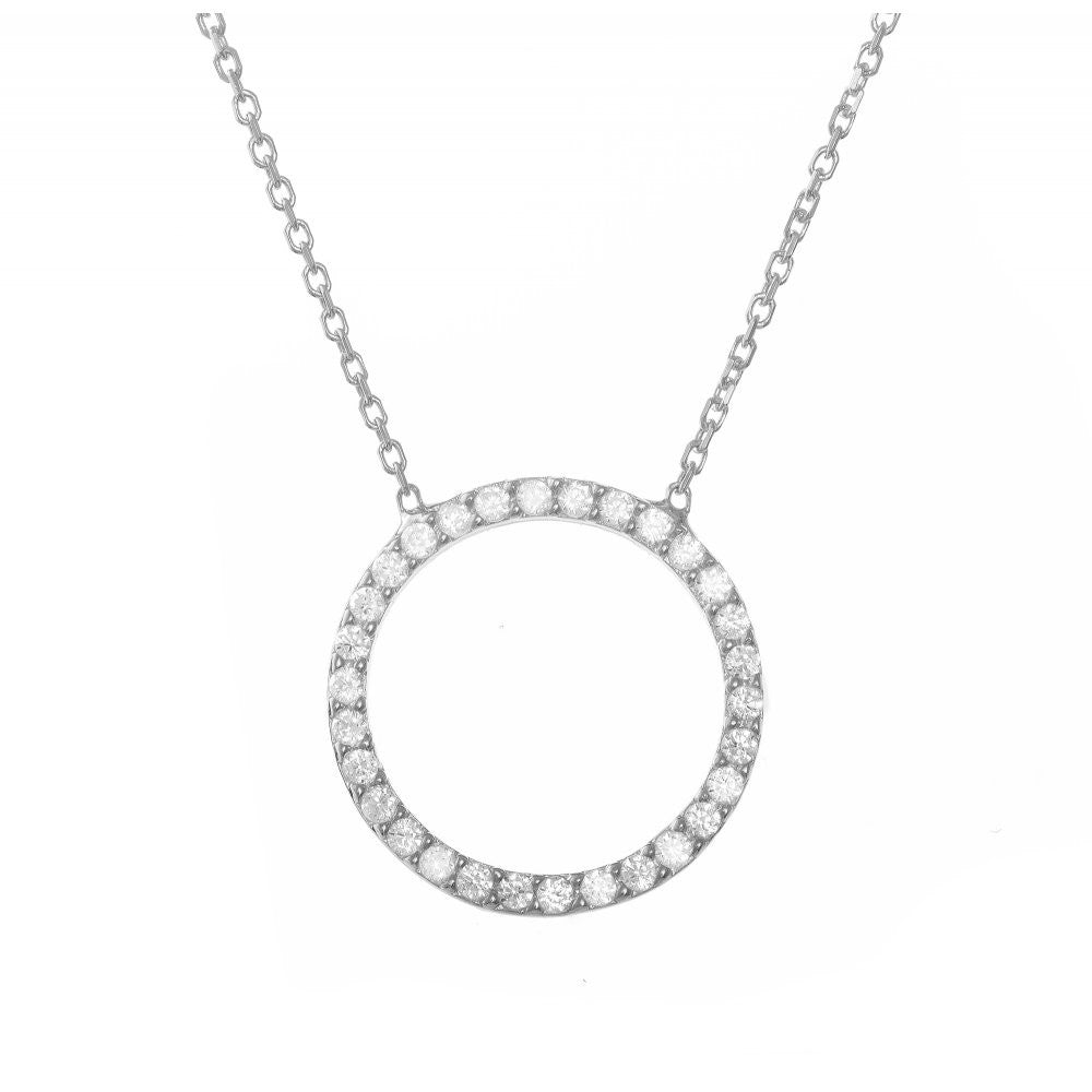 Sterling Silver Open Circle Set with Pave Crystal