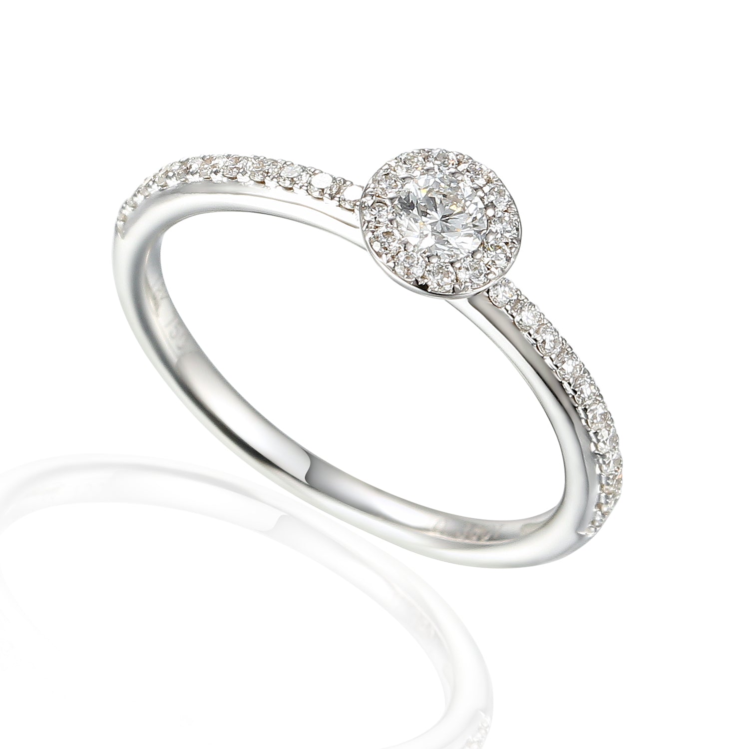 18ct White Gold Small Diamond Cluster Ring with Diamond shoulders
