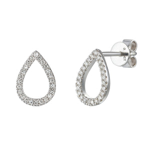 9ct Rose Gold Open Pear Shape Diamond Set Geometric Stud Earrings