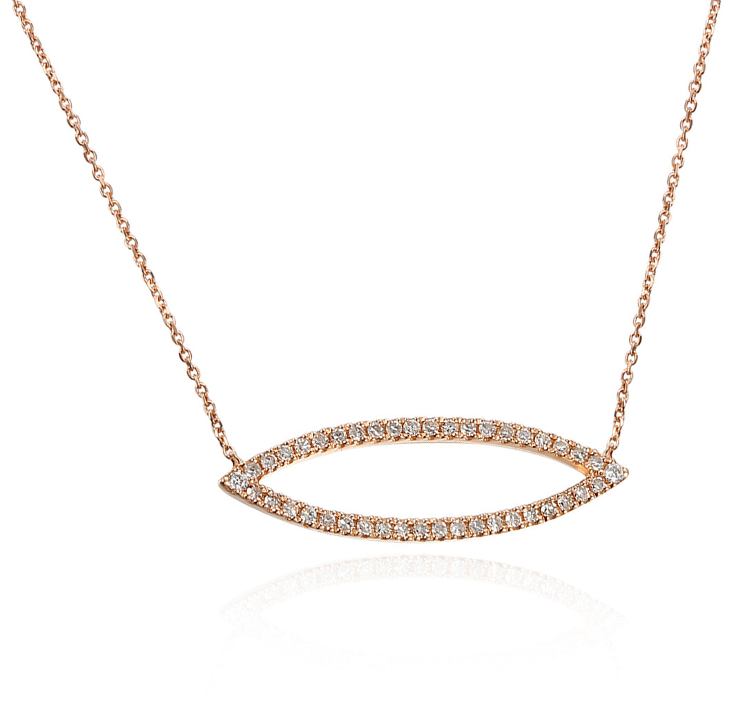 9ct Rose Gold Diamond Set Marquise Geometric Necklace