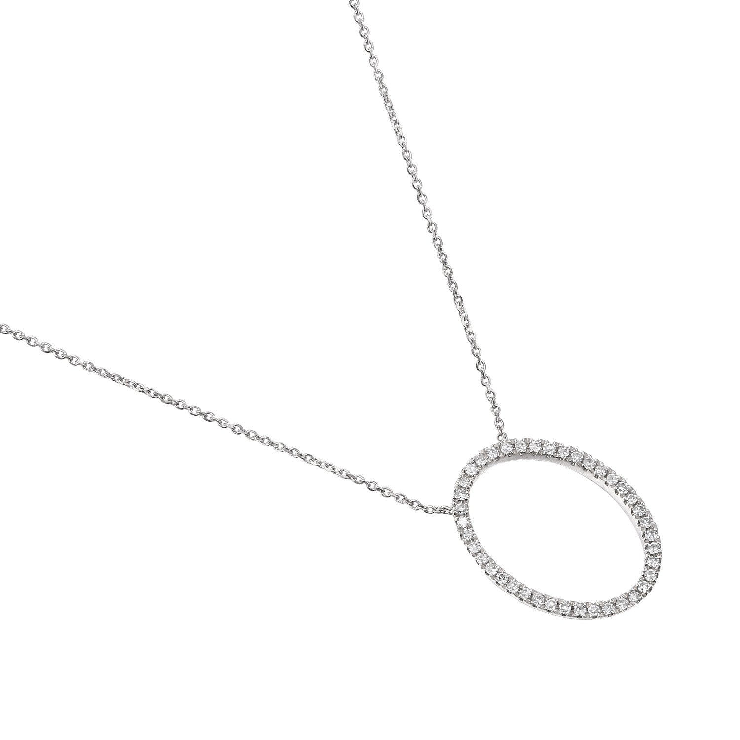 White Gold Diamond Set Open Oval Diamond Necklace