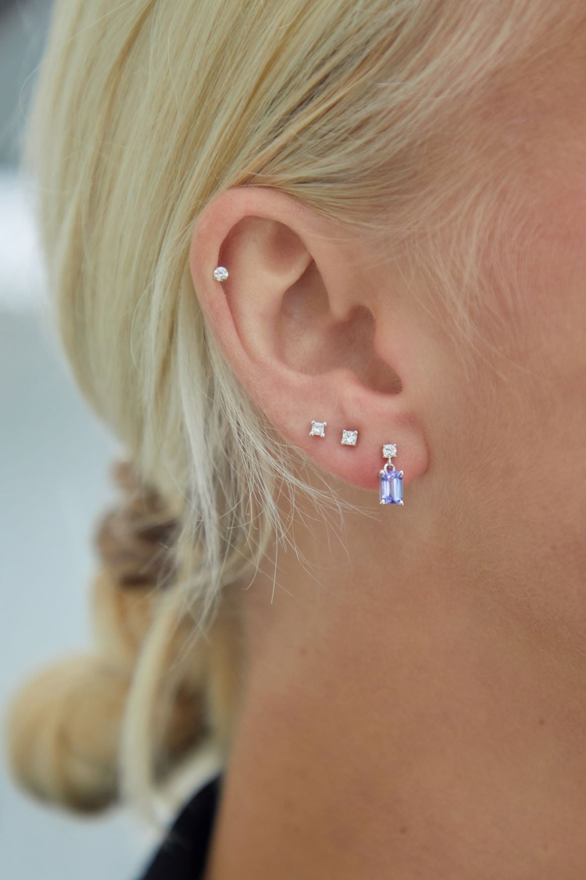 Tanzanite Octagon and Diamond Drop Earrings