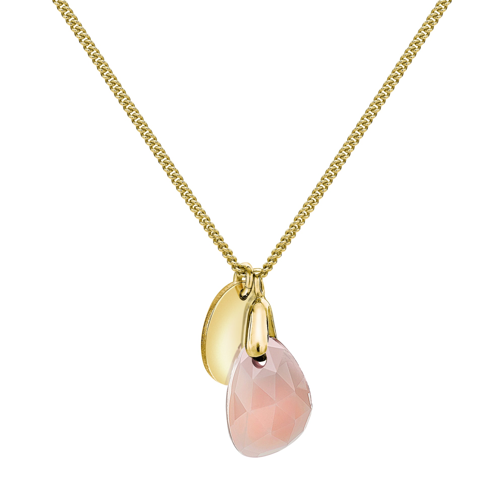 Aura Pink Opal Rose Cut Gold Plate Necklace