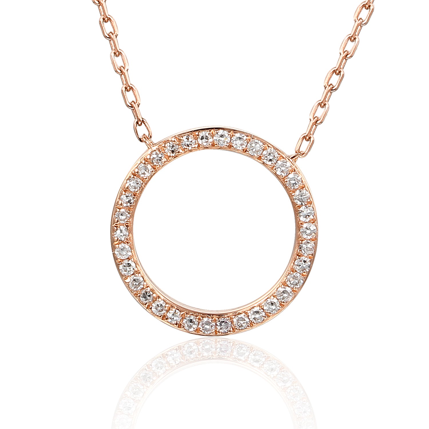 9ct Rose Gold Open Circle Diamond Geometric Necklace