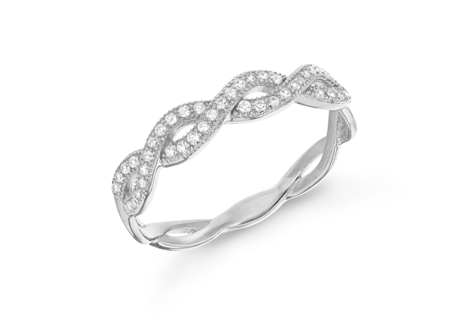 Sterling Silver Crystal Twisted Band Ring