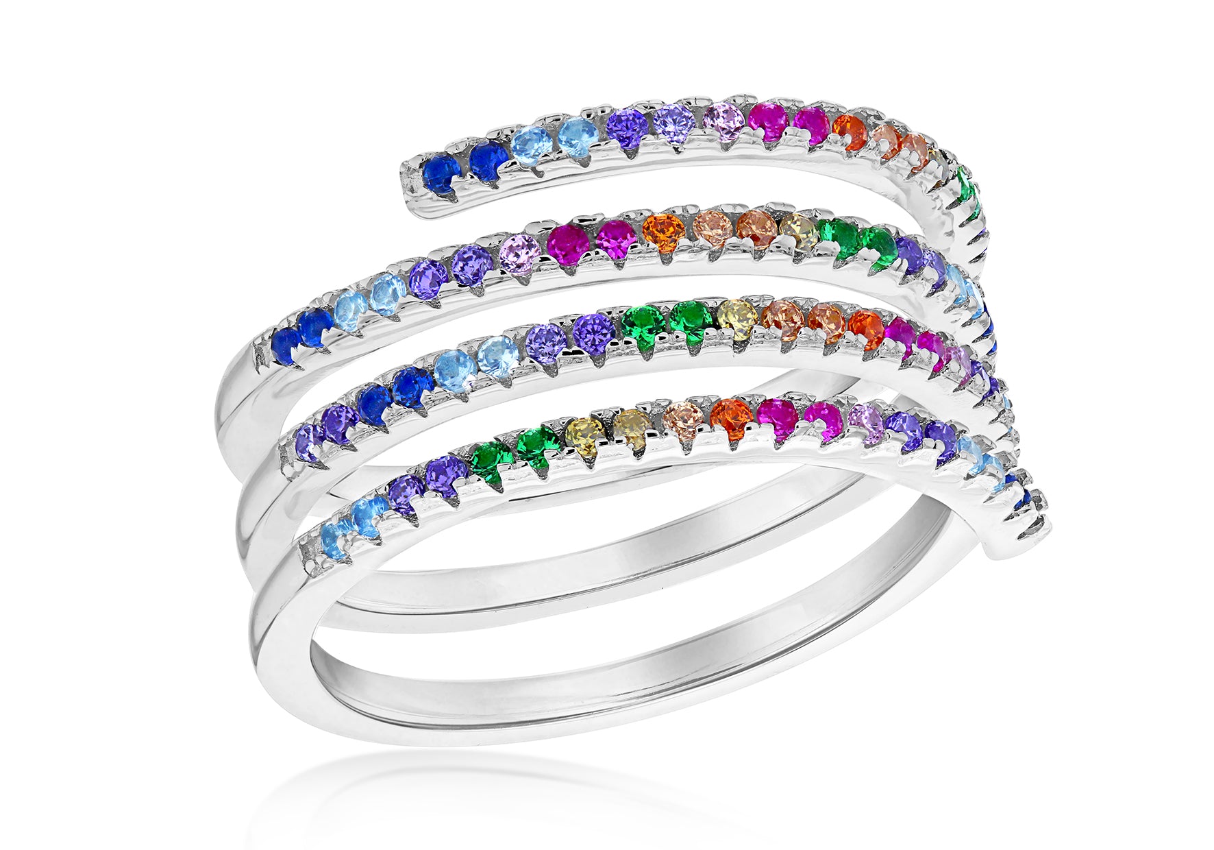Multi Coloured Silver Wrap around Ring