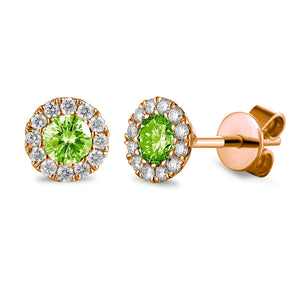 Peridot & Diamond Earrings, August Birthstone Round Cluster