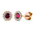 Ruby & Diamond Earrings, July Birthstone Round Cluster Stud