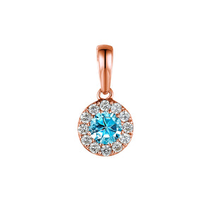 Aqua & Diamond Necklace, March Birthstone Round Cluster 9ct Gold