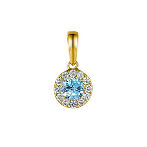Aqua & Diamond Necklace, March Birthstone Round Cluster 9ct Gold