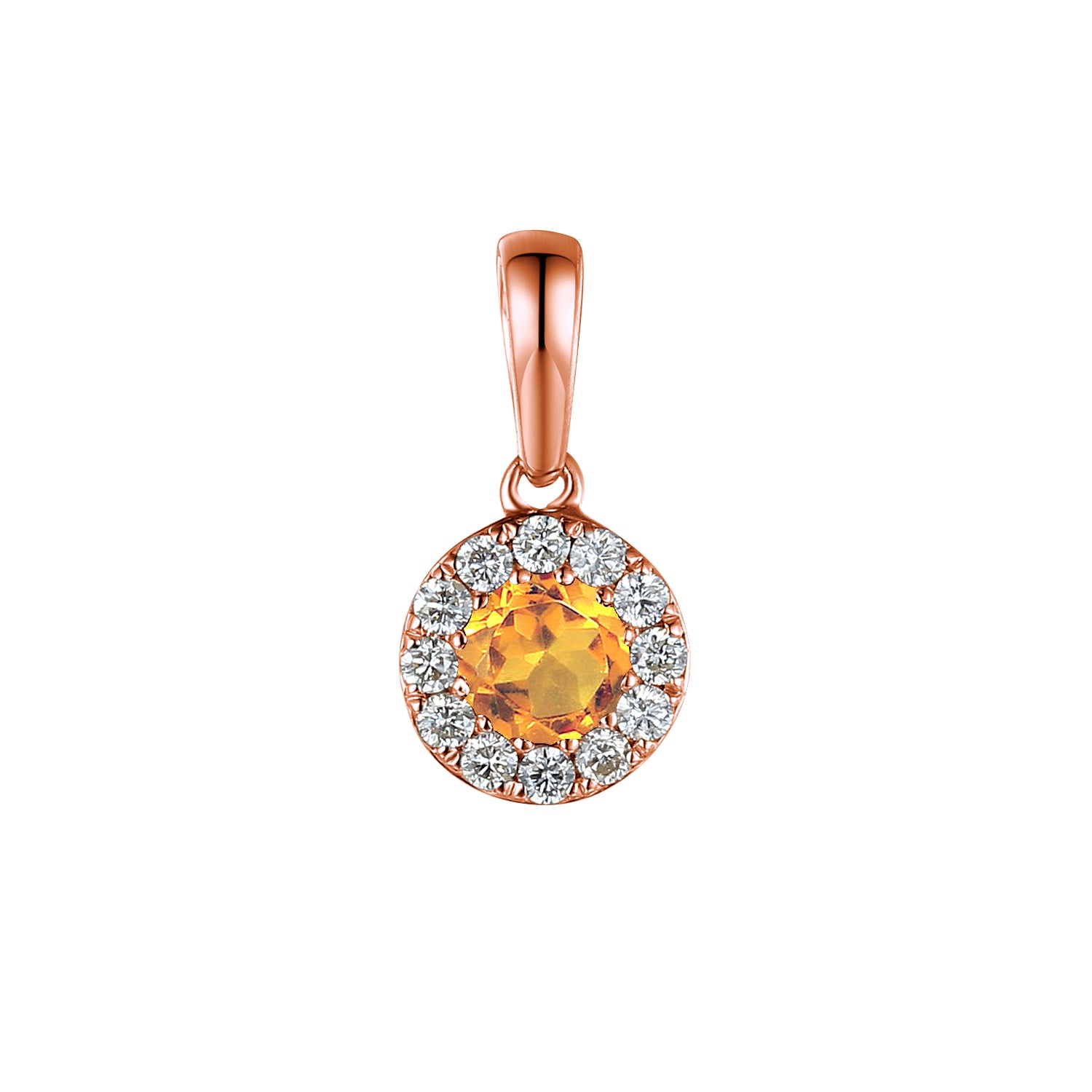 Citrine & Diamond Pendant, November Birthstone Cluster 18ct Gold Necklace