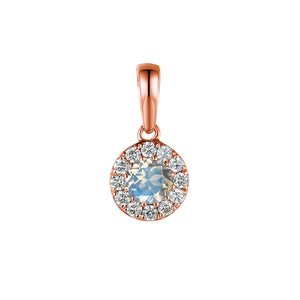 Moonstone & Diamond Necklace, June Birthstone Round Cluster