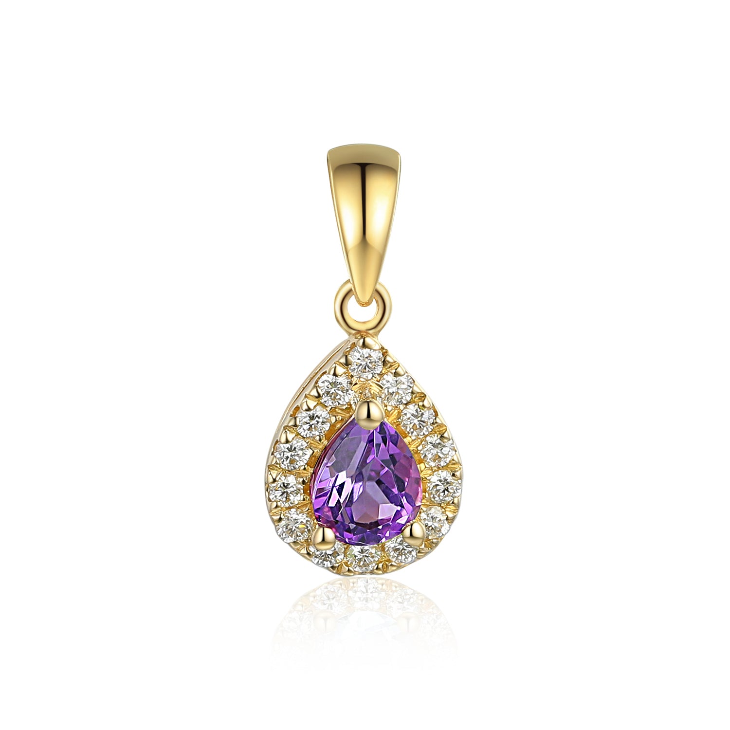 Amethyst & Diamond Necklace, February Birthstone Pear Shape