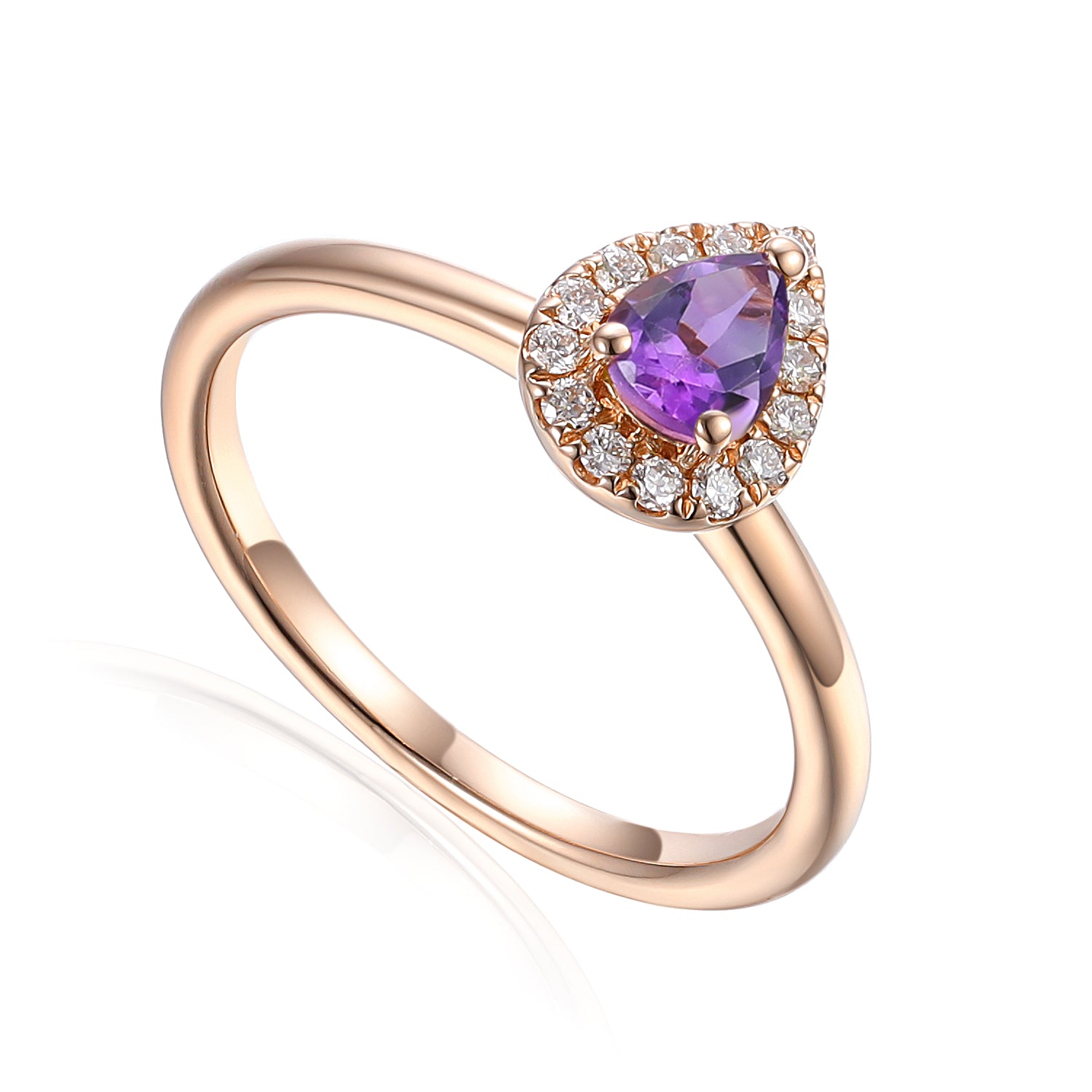 Amethyst & Diamond Cluster Ring, Pear Shape February Birthstone