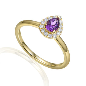 Amethyst & Diamond Cluster Ring, Pear Shape February Birthstone