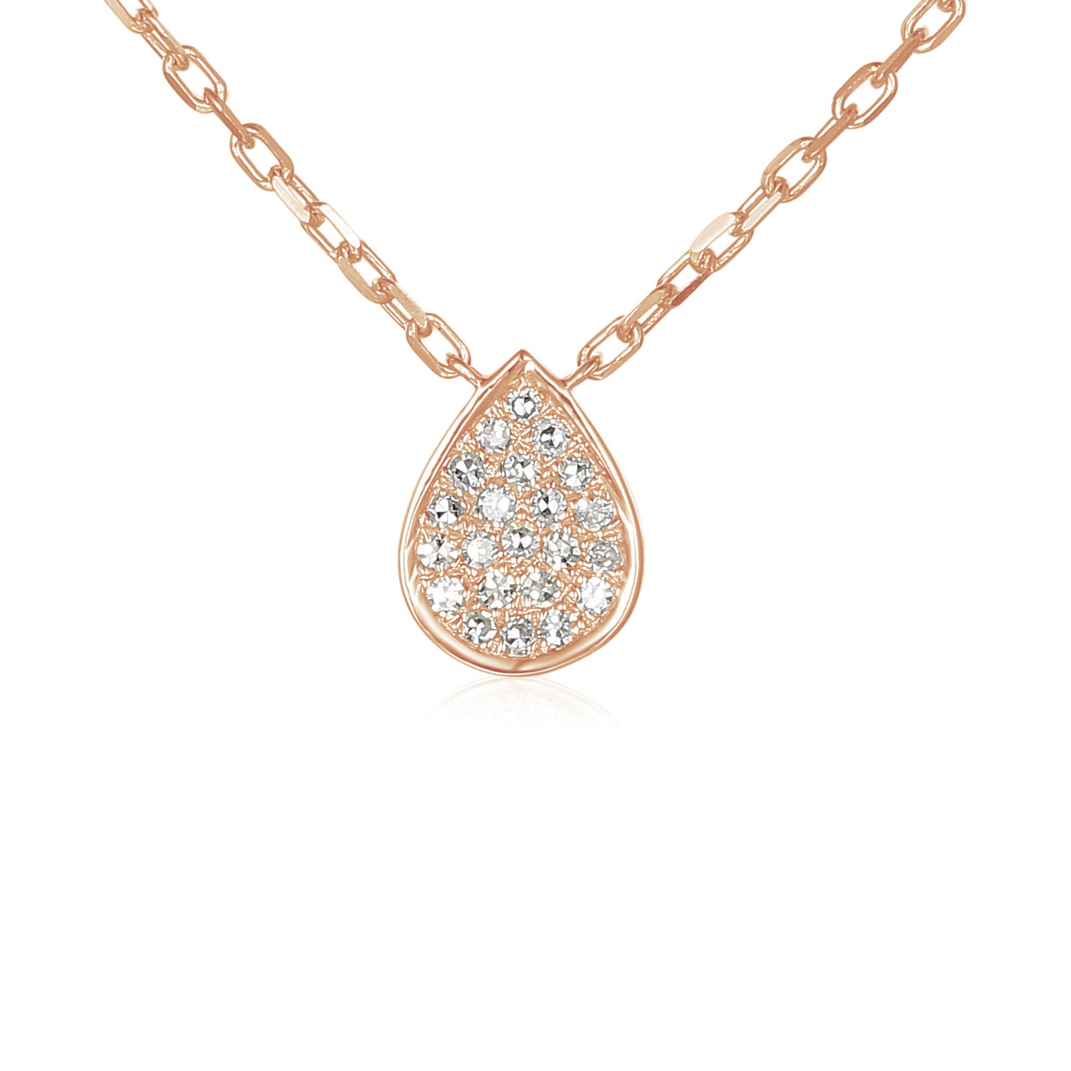 9ct Rose Gold and Diamond Small Pave Pear Shape Geometric Necklace