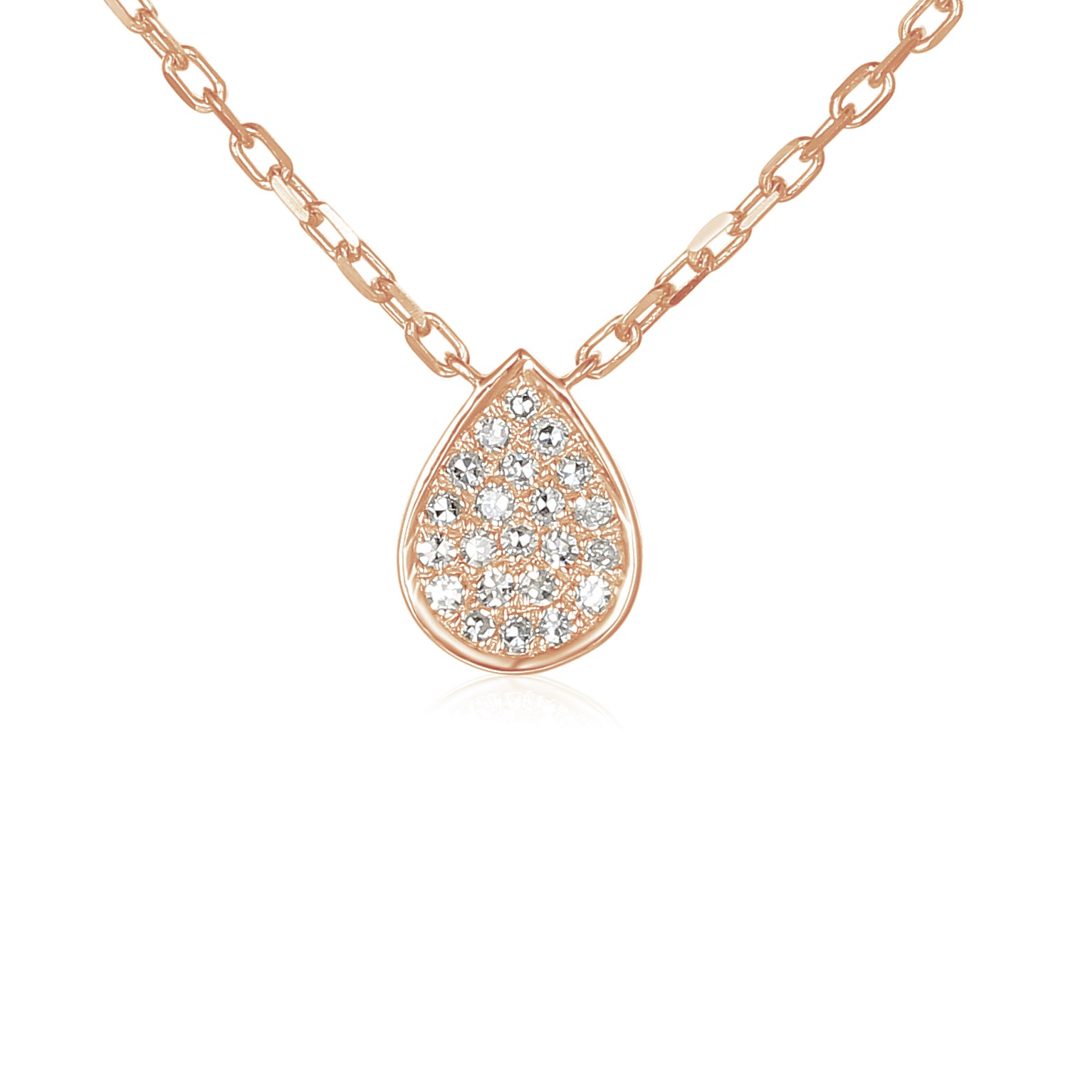 9ct Rose Gold and Diamond Small Pave Pear Shape Geometric Necklace