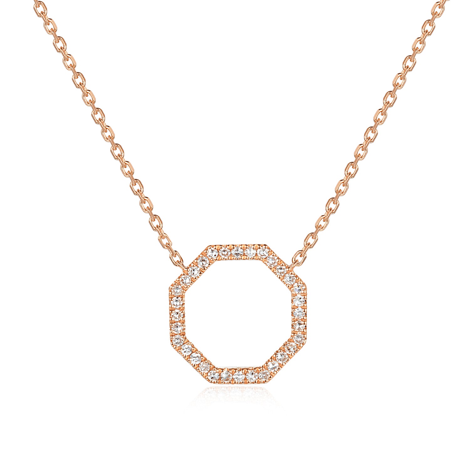 9ct Rose Gold Diamond Set Octagon Geometric Necklace