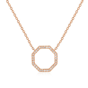 9ct Rose Gold Diamond Set Octagon Geometric Necklace
