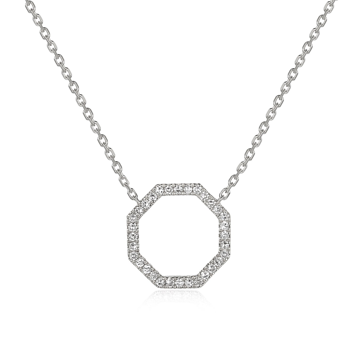 9ct White Gold Diamond Set Octagon Geometric Necklace