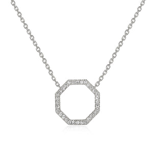 9ct White Gold Diamond Set Octagon Geometric Necklace