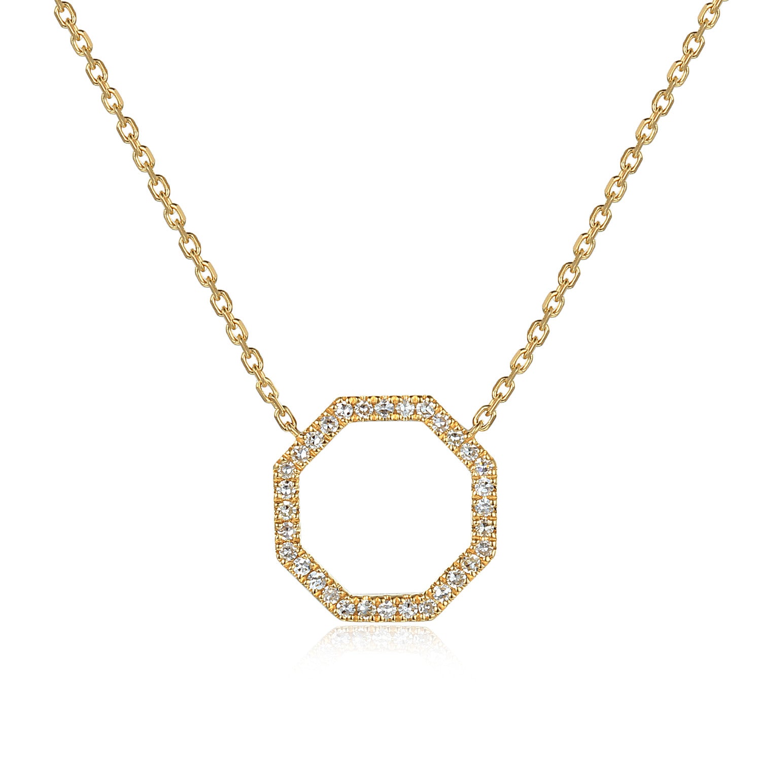 9ct Yellow Gold Pave Diamond Octagon Necklace