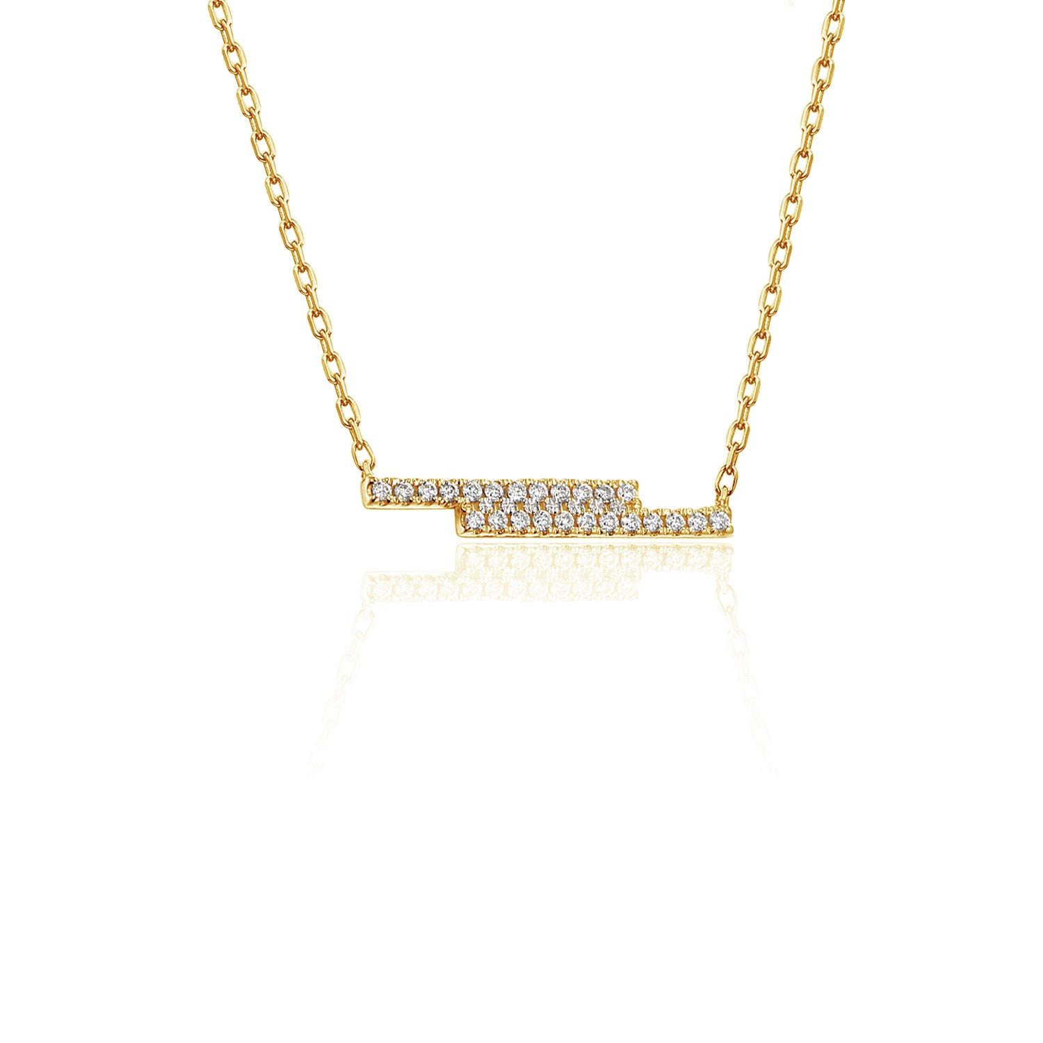9ct Yellow Gold Pave Diamond Double Bar Geometric Necklace